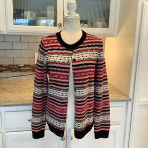 Talbots Striped Button Down Lambswool Cardigan Medium